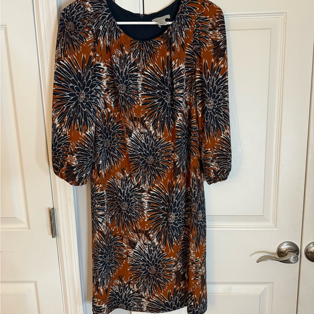 Women's Floral Print Dress - Brown and Blue